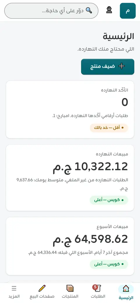 لوحتك: حركة طلباتك النهارده